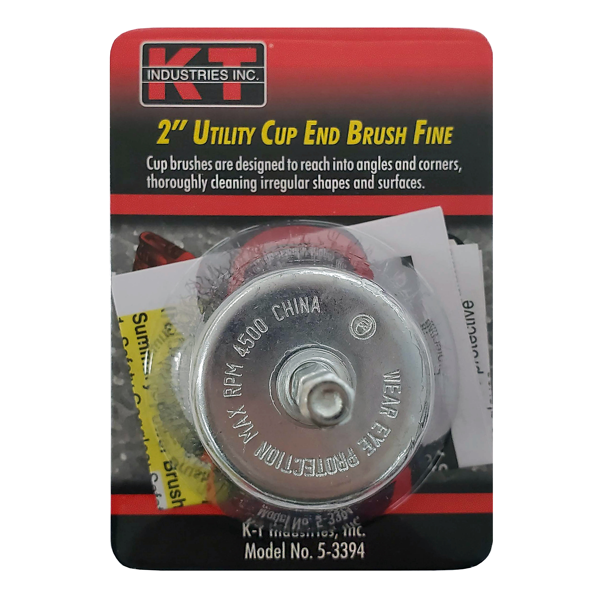 K-T Industries End Cup Brush — 2in. Fine, 1/4in. Hex Shank, 4500 RPM, Model# 5-3394